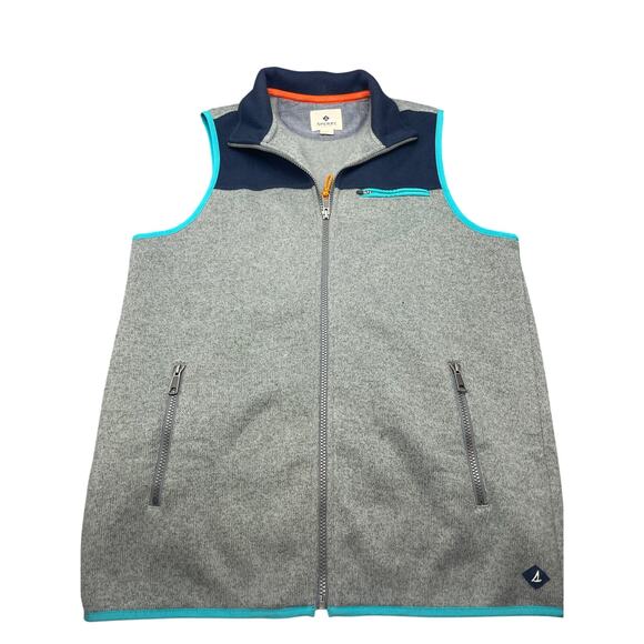 Sperry Vest Men's Medium Gray Blue Fleece Full Zip - Picture 1 of 7